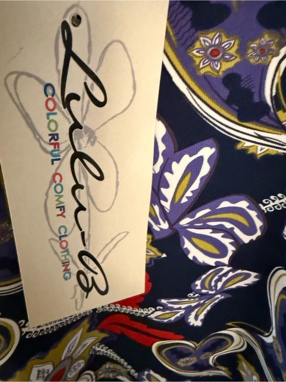 Lulu-B UPF 50+ Cold Shoulder Paisley Floral Tunic Dress Navy Purple Medium NWT - Picture 4 of 7